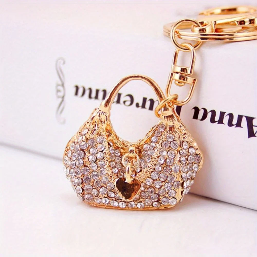 Alloy Rhinestone Heart Shape Ladies Handbag Keychain
